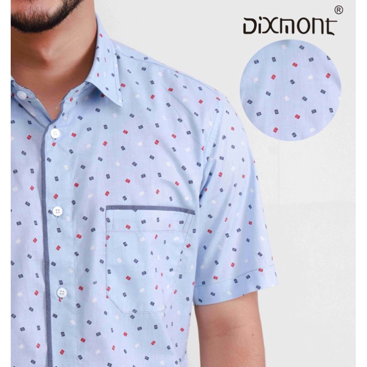 Dixmont Kemeja Pria Basic Formal Motif Lengan Pendek Hem MS03521