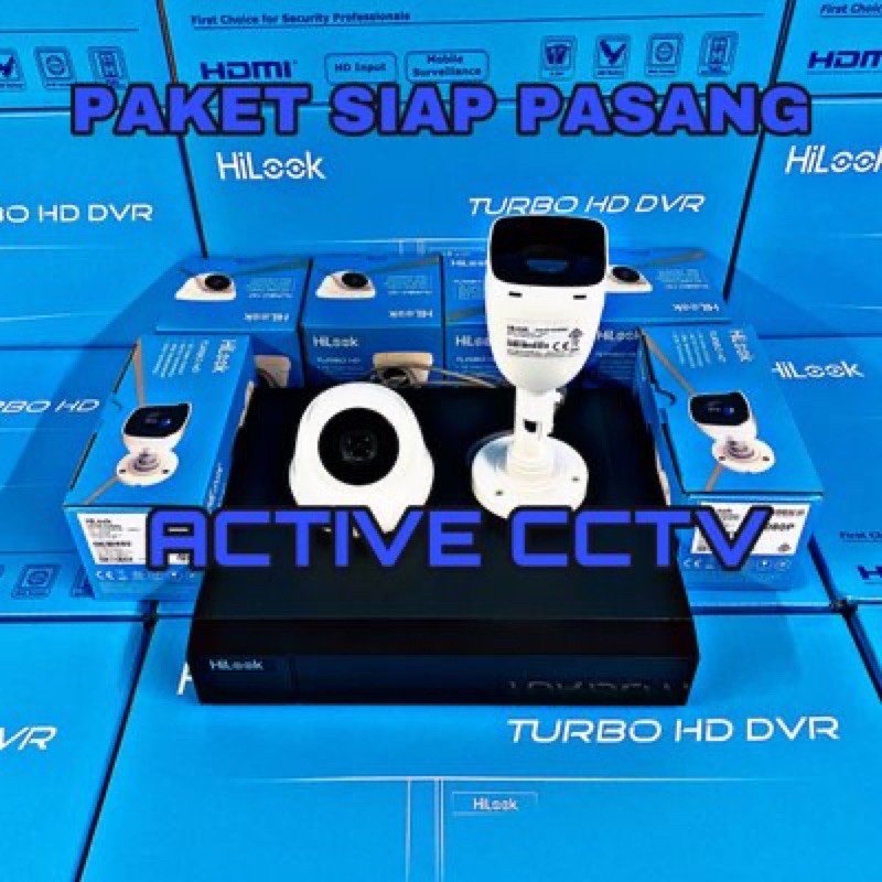 PAKET KAMERA CCTV HILOOK 2MP 2 CAMERA 4 CH CHANNEL 1080p FULL HD KOMPLIT SIAP PASANG 4ch 4channel
