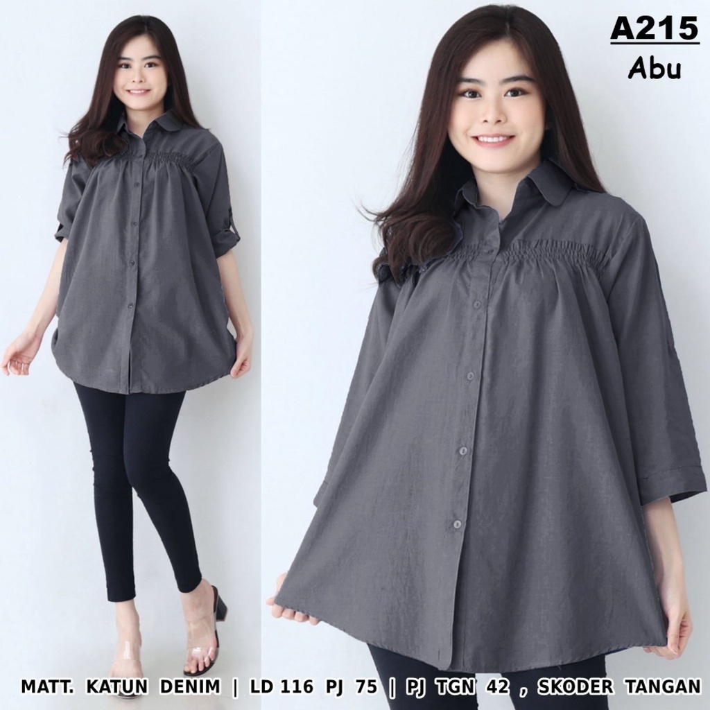 WSE390 - Kemeja Denim Karet JUMBO 3XL Blouse JUMBO XXXL Bahan Lembut Jahitan Rapi Good Quality