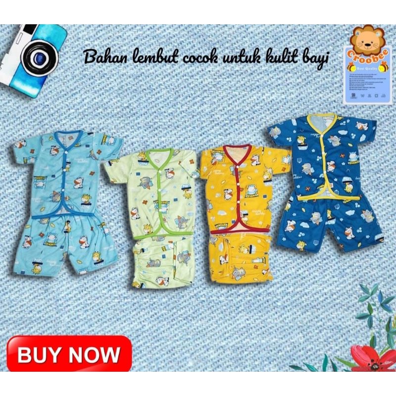 Baju bayi oblong kancing depan motif animal