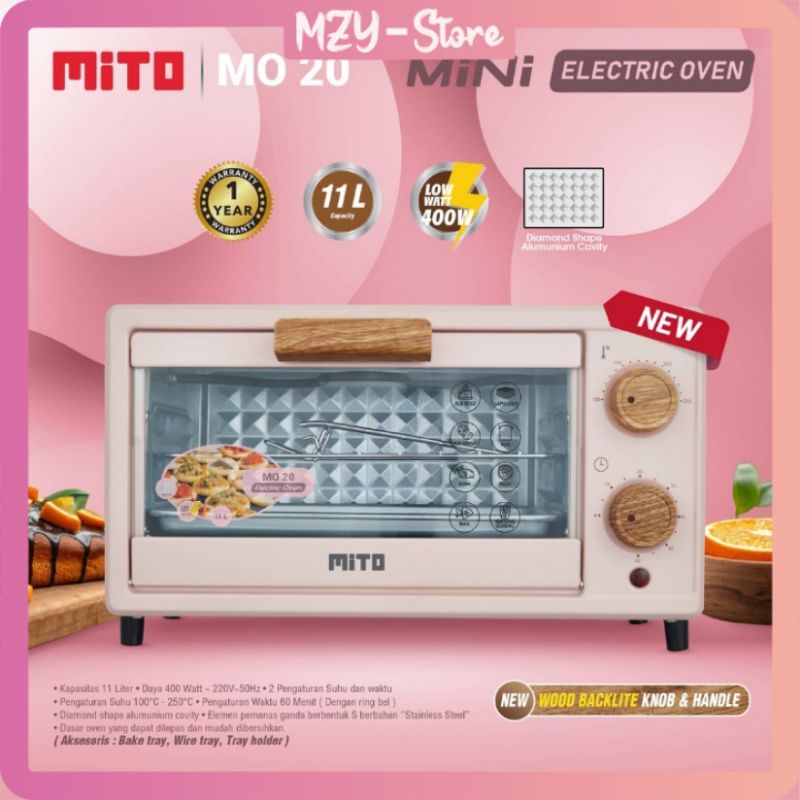 MITO MO20 Oven Listrik Mini Electric Oven MITO MO 20 Kapasitas 11 Liter - GARANSI RESMI [FREE Penjepit Loyang]