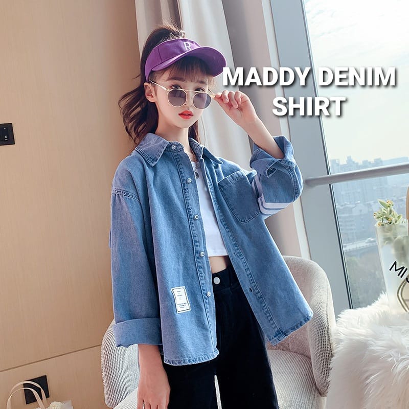 MADDY DENIM SHIRT KEMEJA JEANS CASUAL ANAK REMAJA CEWEK KOREA IMPOR LENGAN PANJANG KASUAL PEREMPUAN JINS