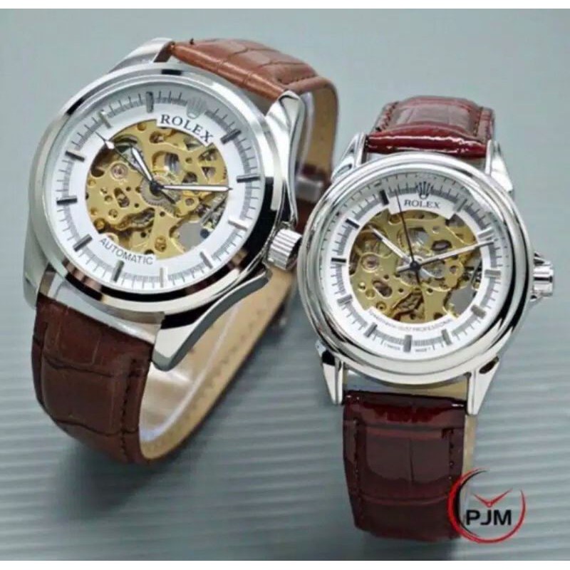 Jam Tangan Couple Rolex Premium Automatic Tali Kulit