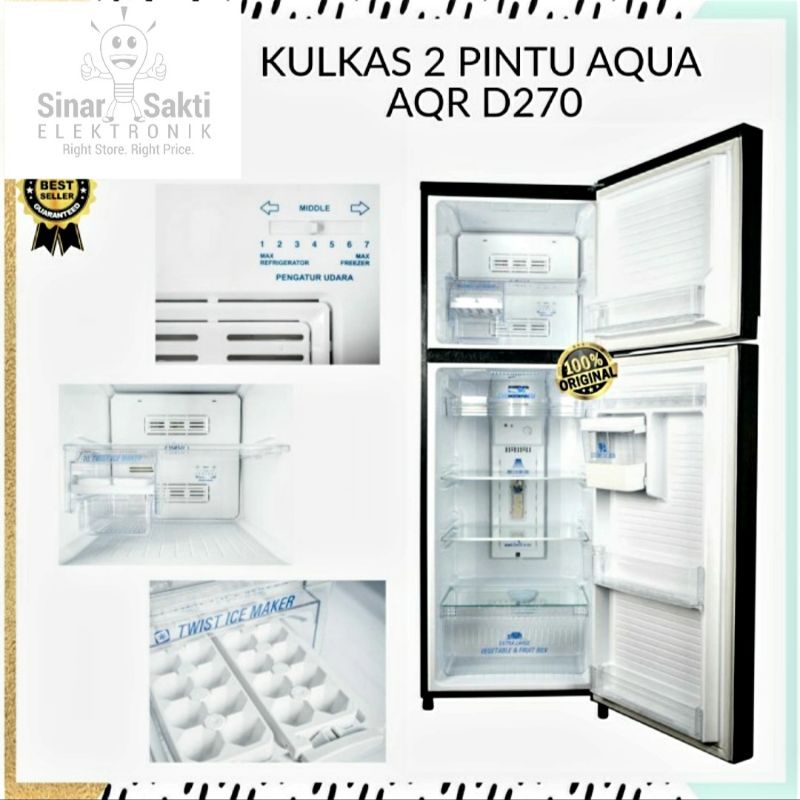 Kulkas Aqua 2 pintu AQR D270 Lemari Es Jumbo AQR-D270 270 Low Watt