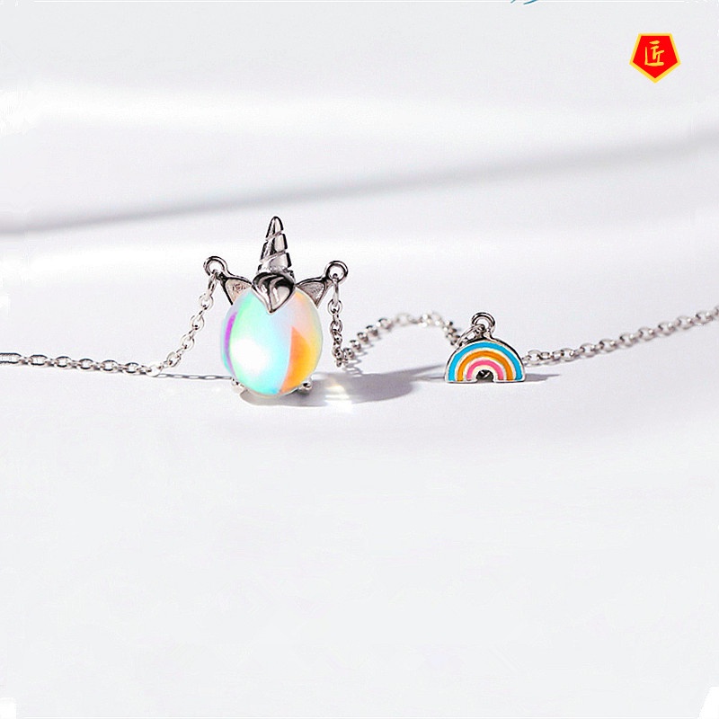 [Ready Stock]Moonstone Unicorn Necklace Europe and America Creative Pendant