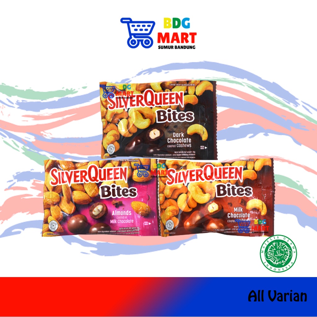 

SilverQueen Bites All Varian Almond Cashew Dark Coklat Mini Halal MUI - 40gr