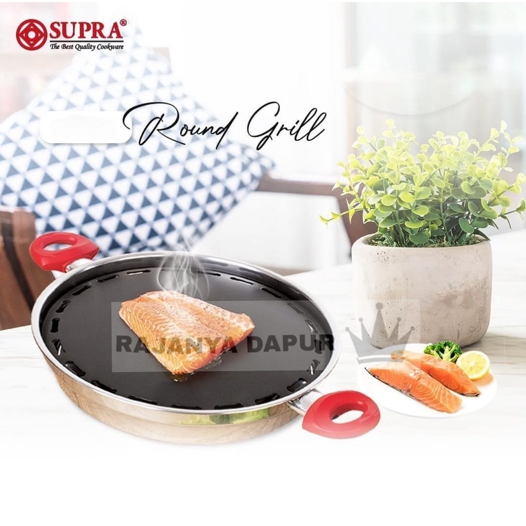 PANGGANGAN BULAT ROUND GRILL BBQ BARBERQUE STAINLESS SUPRA TEFLON 32 CM - alat bbq supra - pangganga