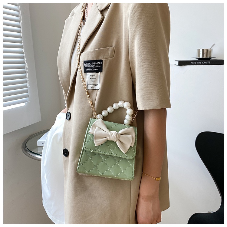 KOREAN PEARL RIBBON MINI SLING BAG/ TAS TANGAN FASHION WANITA / TAS SLEMPANG KOREA / TAS SELEMPANG KULIT LEATHER MUTIARA IMPORT