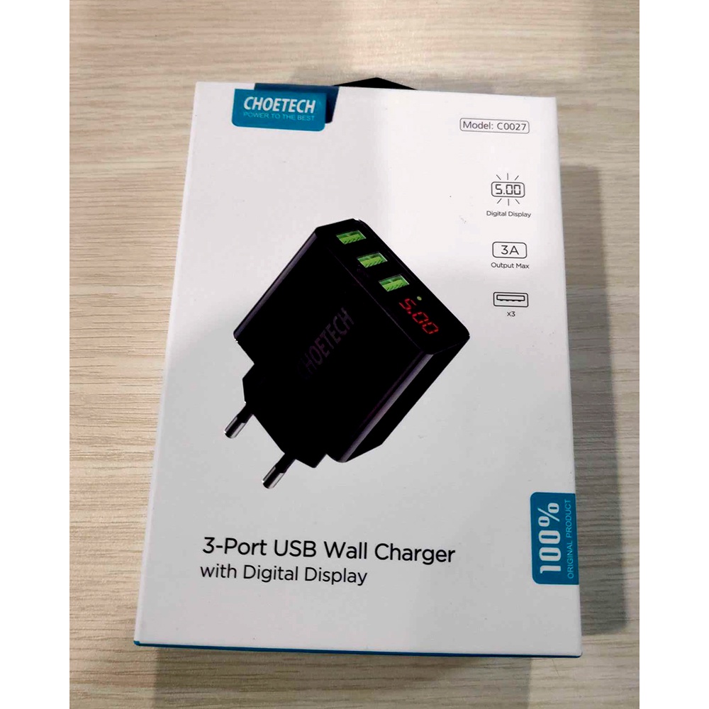 Charger USB 3 Port 3A with LED Display - C0027 - Black