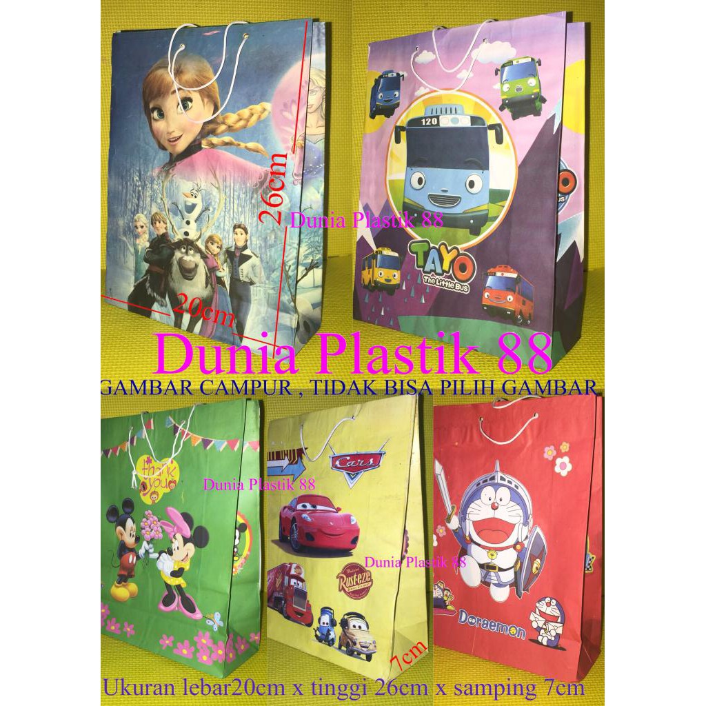 

isi10pc goodie PARTY BAG TANGGUNG 20x26CM tas kertas karakter anak ulang tahun ultah GAMBAR RANDOM