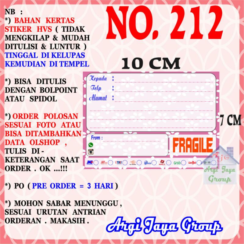 

Stiker HVS - Stiker Pengiriman - Sticker Alamat Olshop Murah Nomer 212-10x7cm