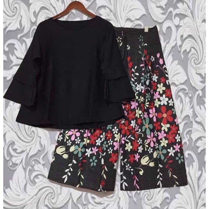 SETELAN KULOT BLOUSE HITAM KULOT HITAM CELANA KULOT WANITA HITAM