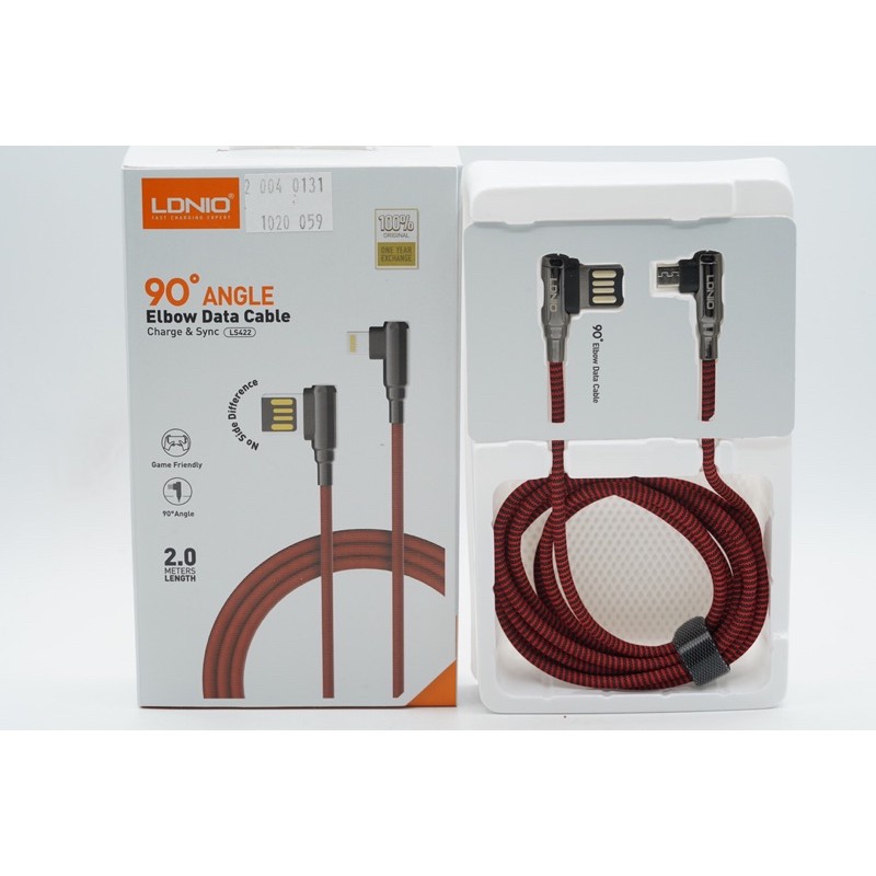 LDNIO LS422 Red 2M 90 Degree Elbow Game Kabel Micro USB Cable Charging 2.4A - SKU 2.004.0131 - LC422