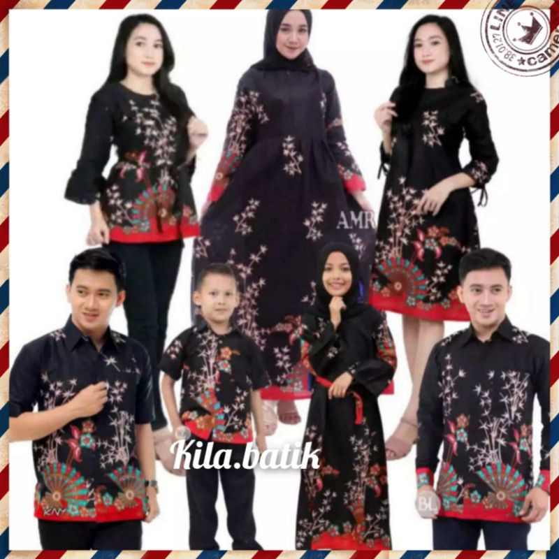 Maura Couple/keluarga Sania Ruffle Batik Couple ori Ndoro jowi DNT Garansi Termurah motif kipas hitam merah