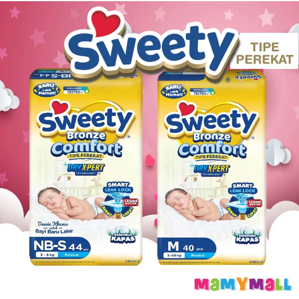 Sweety newborn new born 44 bronze Comfort dryxpert NB-S44 M40 tape popok sekali pakai tipe perekat d