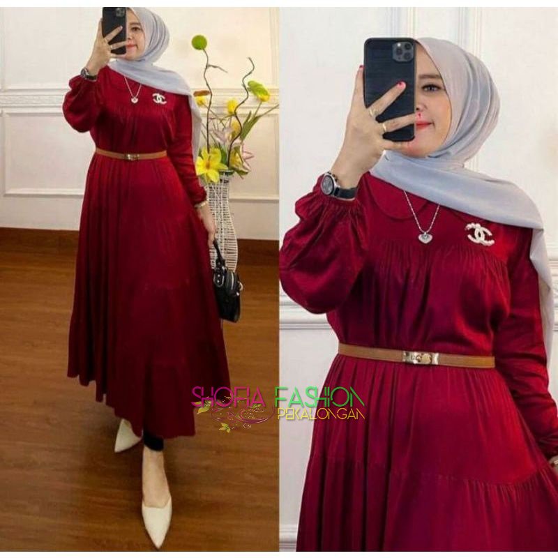 Gamis susun polos | gamis midi canda terbaru Free Bross