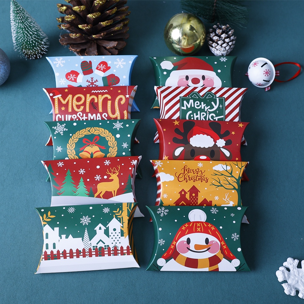 10pcs / Set Kotak Permen / Cokelat Bentuk Bantal Tema Natal Untuk Dekorasi