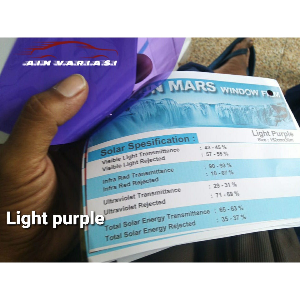 Stiker kaca film mobil jendela rumah gedung kantor sun mars type light purple fashion terbaru