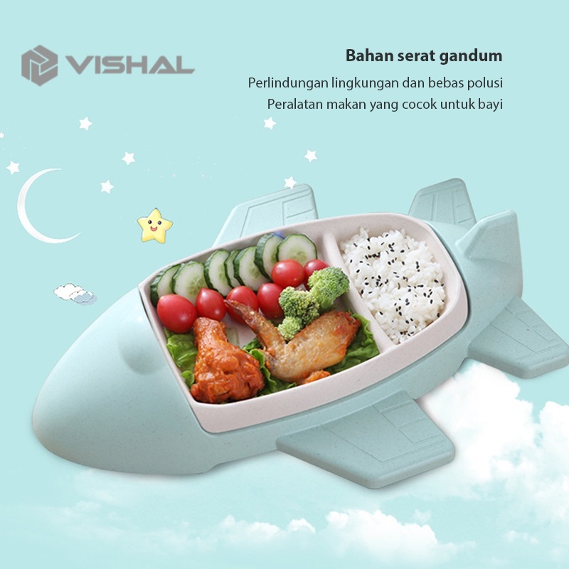 VISHAL 6 IN 1 Piring Makan Anak Pesawat Terbang Anak Bentuk Lucu Anak Peralatan Makan Bayi Karakter VS-69