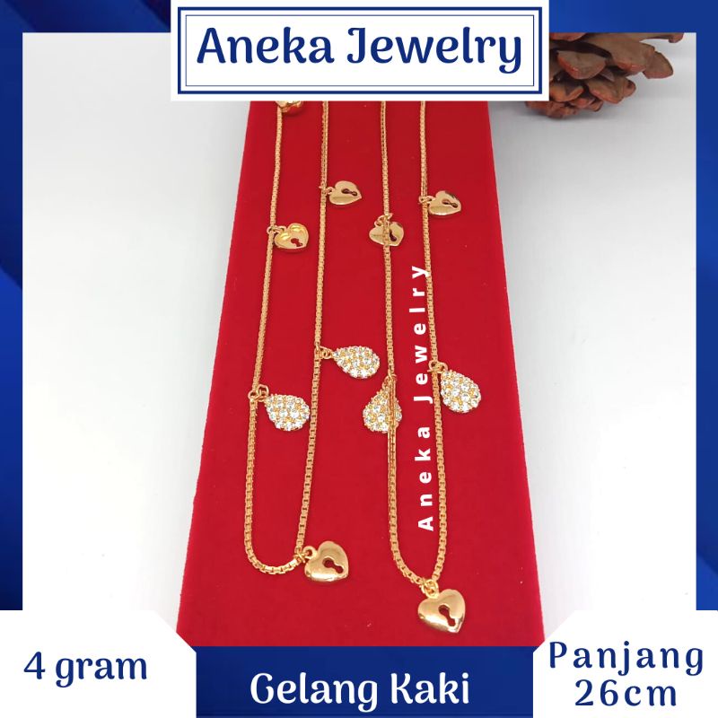 Gelang Kaki Italy Gantung Oval Mata2, Perak 925, Lapis Emas Rosegold