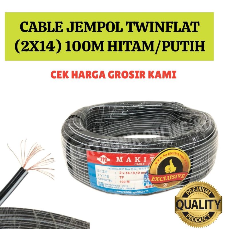 CABLE JEMPOL TWINFLAT 2×14 MAKITA 100M HITAM PUTIH