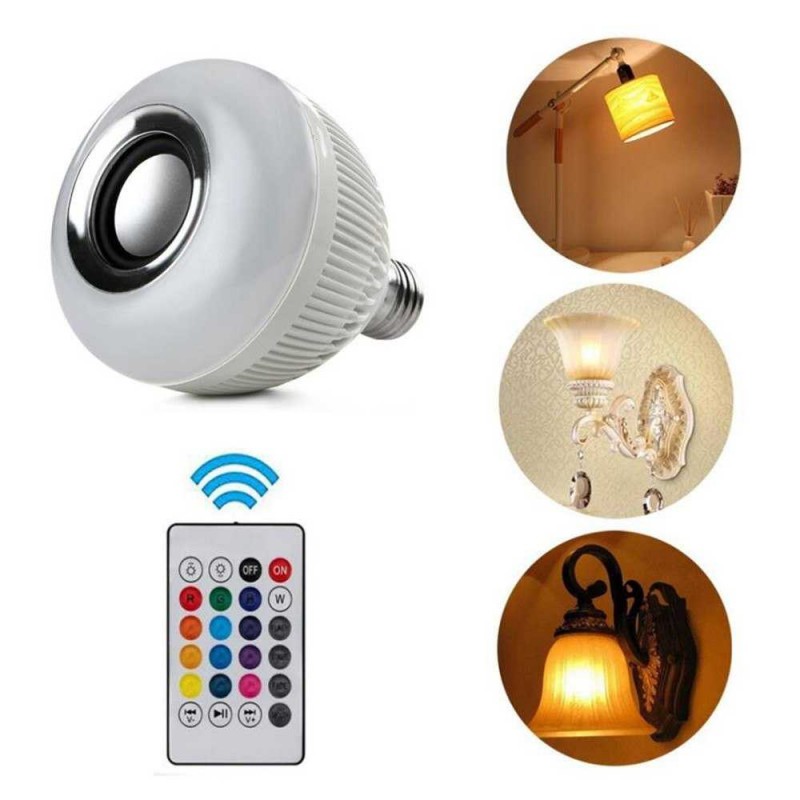 Bola Lampu Bohlam LED RGB E27 12W Bluetooth Speaker Remote Control