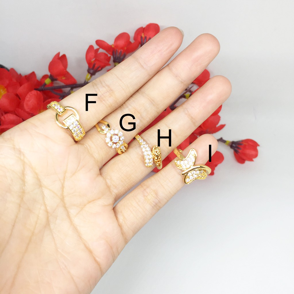 Cincin Yaxiya Model Silang Snowflake Belt Batu Pink Daun Lapis Emas - BR409