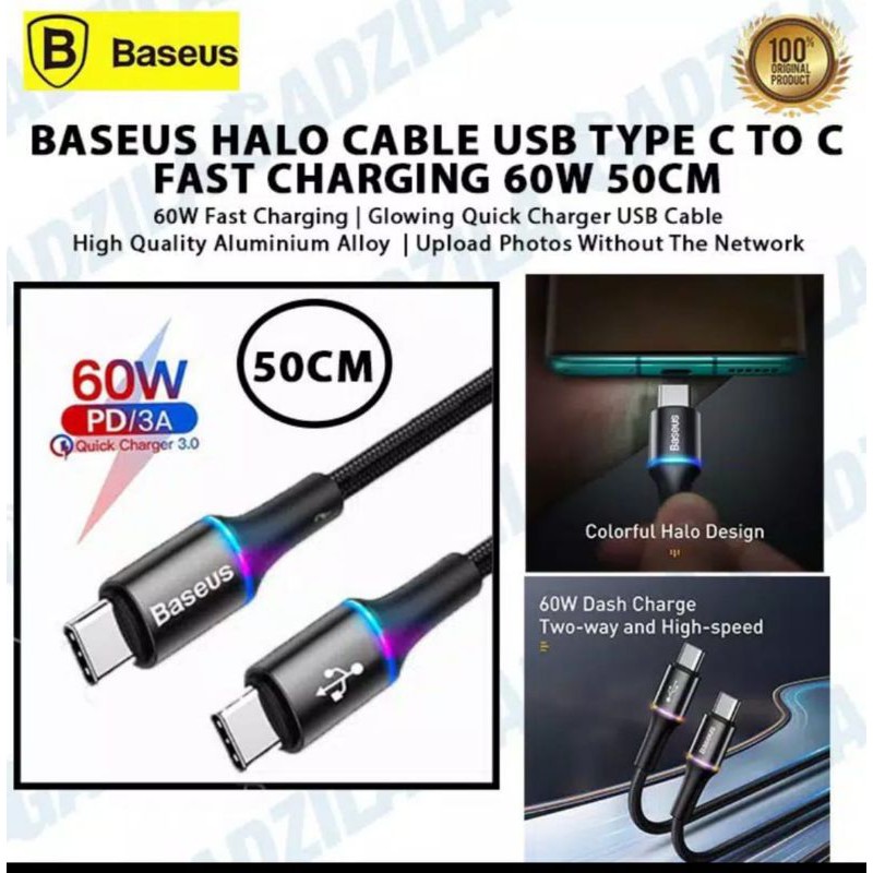 Baseus Kabel Type C To C Fast Charging 60W 50cm