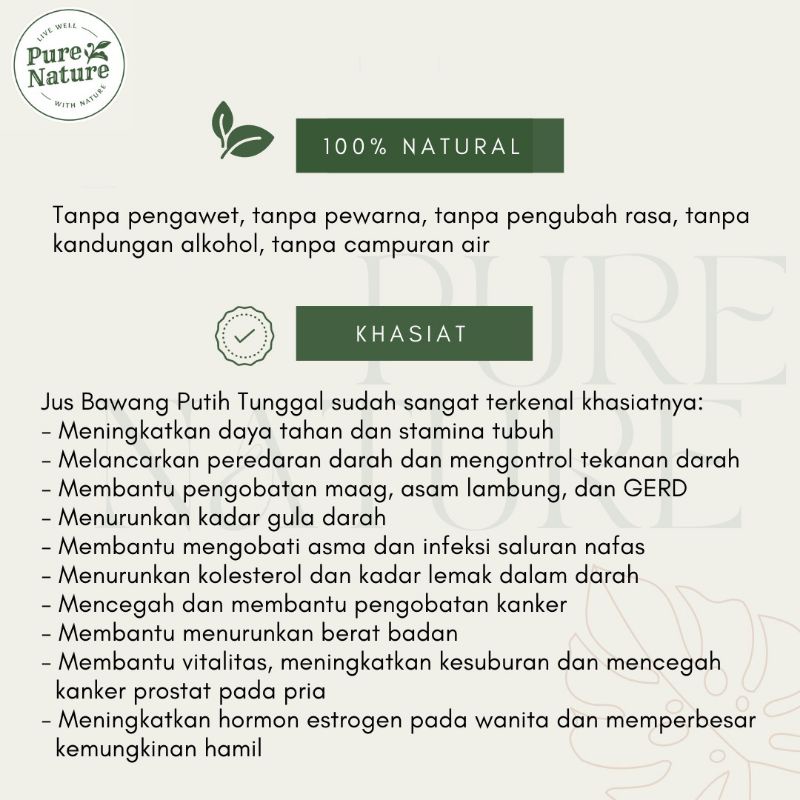 PureNature Jus Bawang Putih Tunggal Jahe Merah Lemon Cuka Apel Madu