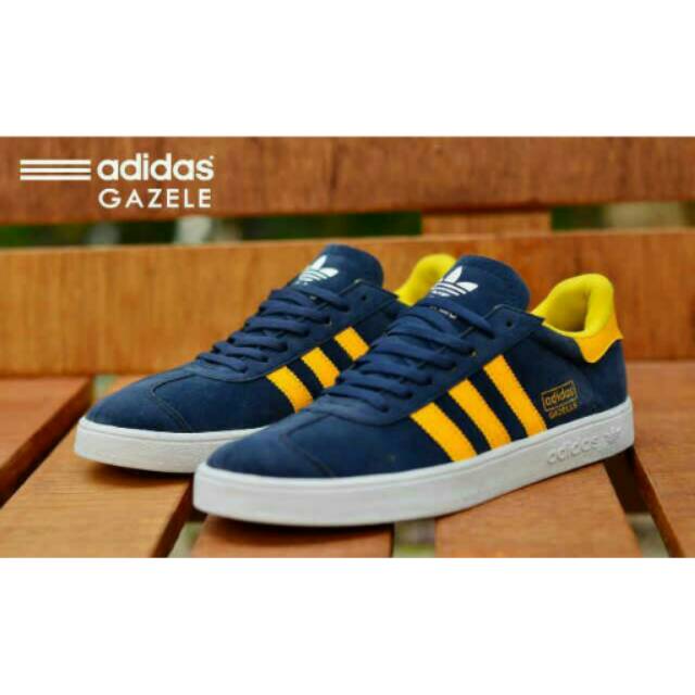 Sepatu Adidas Gazelle Biru Dongker Kombinasi Kuning / Navy Yellow Sepatu Kets Skate Sekolah Kuliah