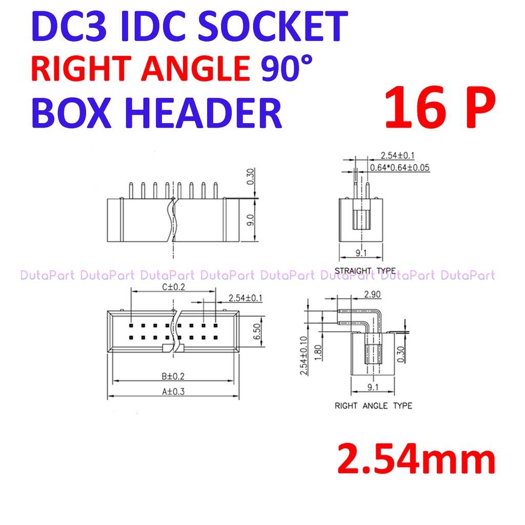 DC3-16P Socket IDC Male Right Angle Siku 16P 16 Pin 2x8 Box Header