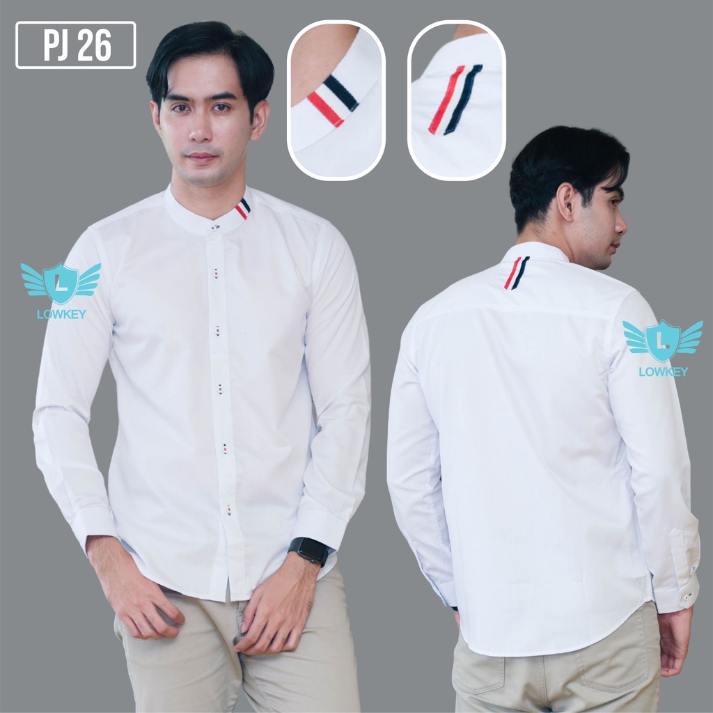 Lowkey Kemeja Slimfit PJ 26 Koko Putih | Kemeja Pria Lengan Panjang Kemeja Koko Putih Kemeja Cowok K