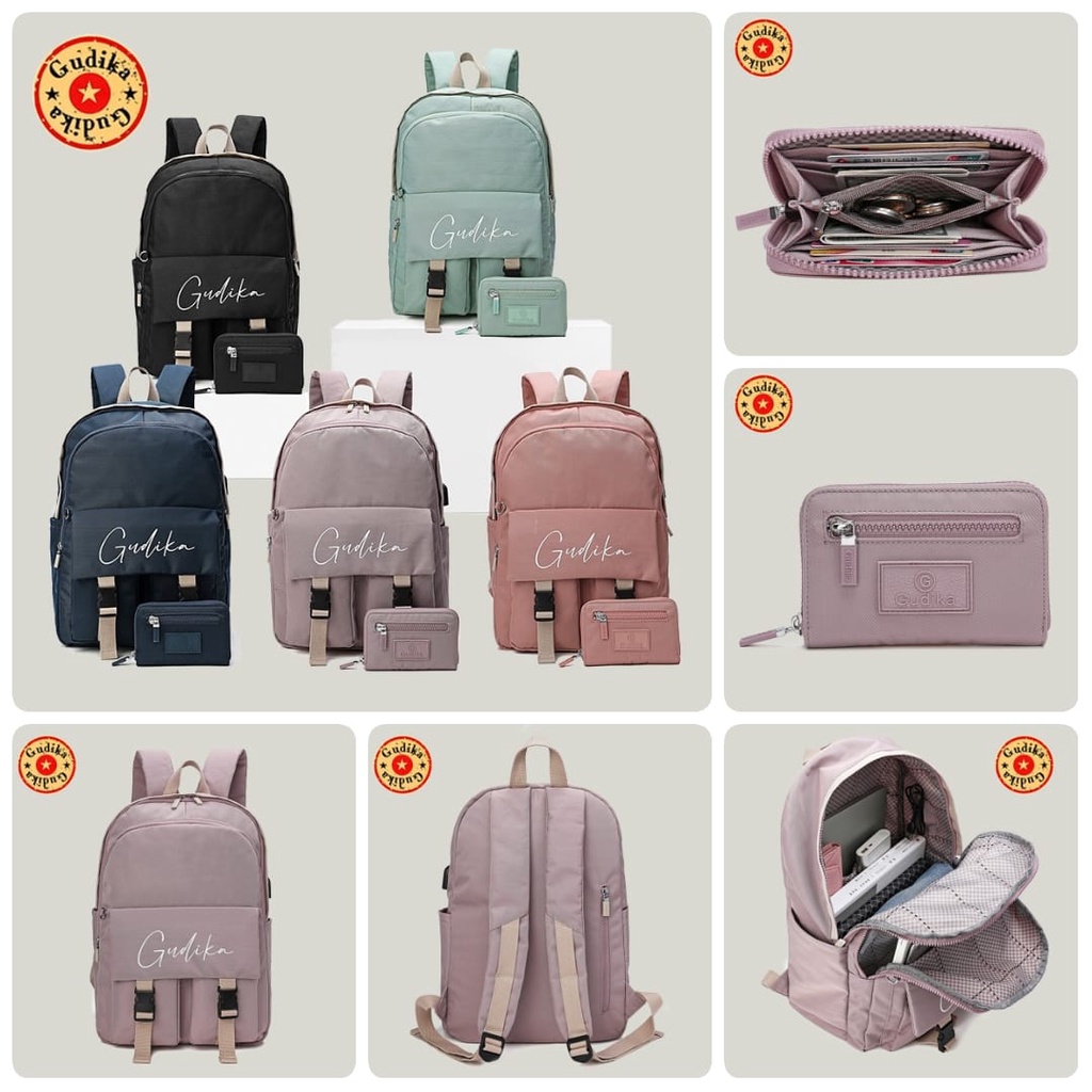 Gudika Bag 5223 USB Free Dompet - Tas Ransel Besar Backpack Laptop Sekolah Anti Air Korean Style Kekinian Terlaris - Tas Wanita Import Terbaru