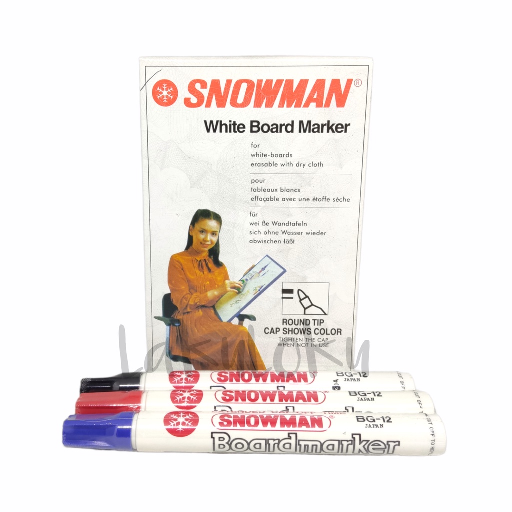 

Spidol Papan Tulis Putih / Spidol Boardmarker Snowman BG12 Warna Hitam, Merah, Biru