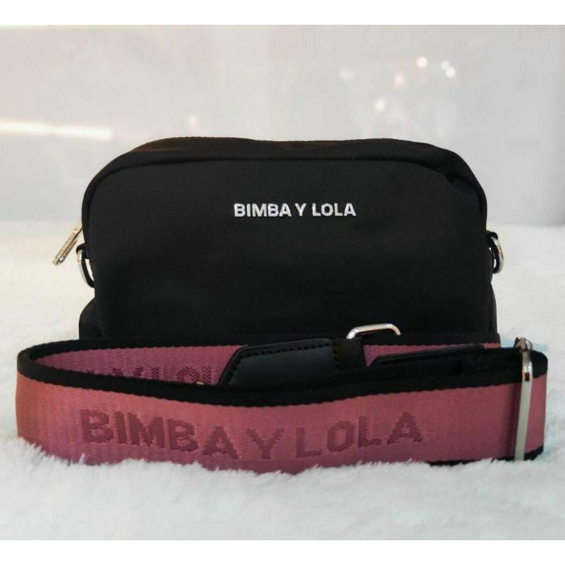 BIMBA Y LOLA ORIGINAL US BLACK bag strap black pink GHWsize 20x13×7cm