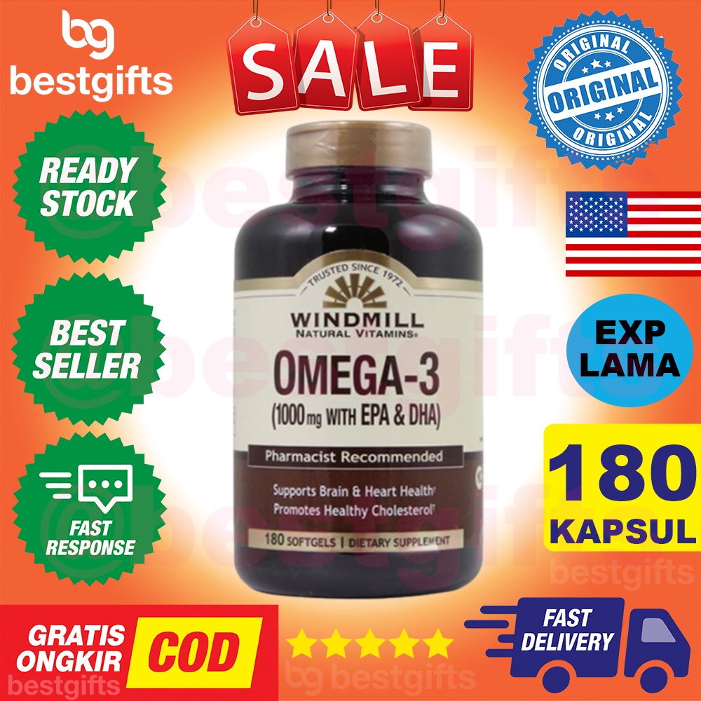 WINDMILL OMEGA 3 1000 MG WITH EPA DHA FISH OIL MENURUNKAN KOLESTEROL KESEHATAN OTAK JANTUNG MATA 180 KAPSUL