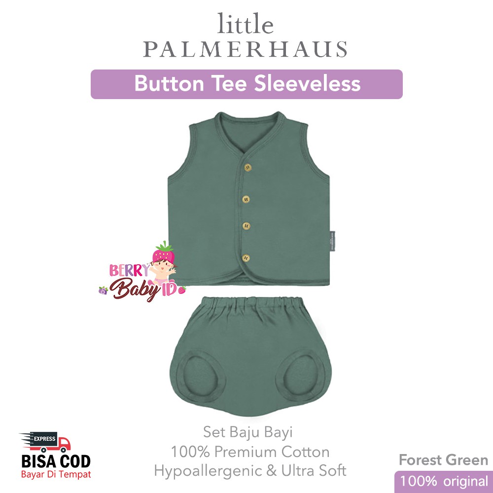 Little Palmerhaus Baby Button Tee Set Sleeveless Baju Celana Bayi Pakaian Bayi Perempuan LPH031 Berry Mart