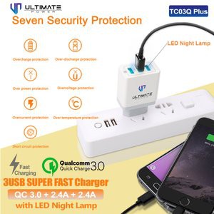 Batok Charger 3 Usb Super Fast Charger With LED Night Lamp TC03Q Plus Original100%