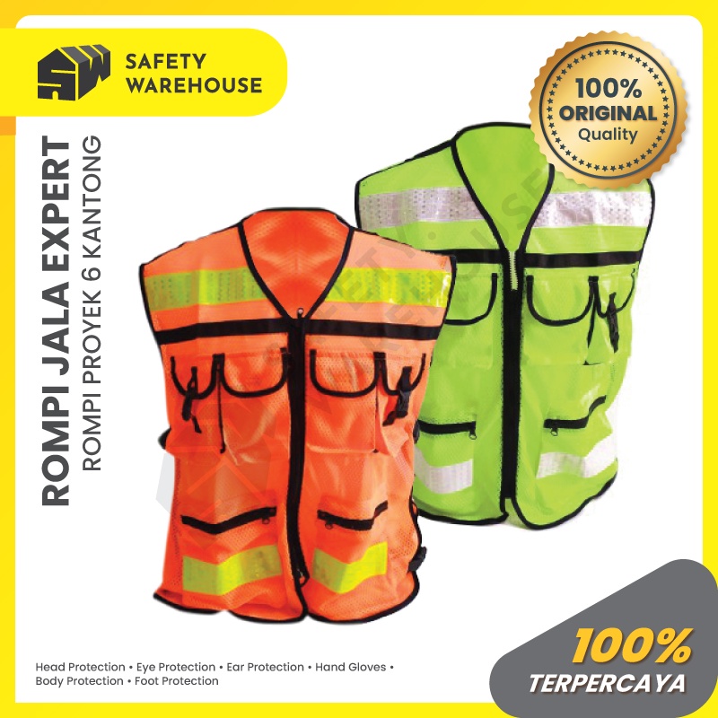 Rompi Safety Proyek Orange atau Hijau / Safety Vest 6 Kantong Scotlight LYNX