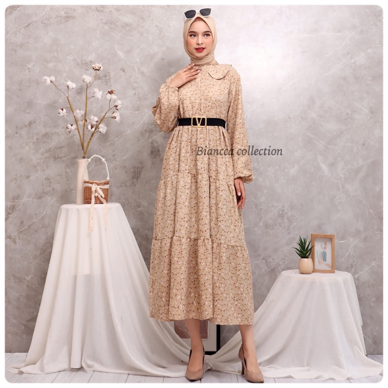 LADY MIDI DRESS SHAKILA MOTIF FREE BELT MIDI MUSLIM