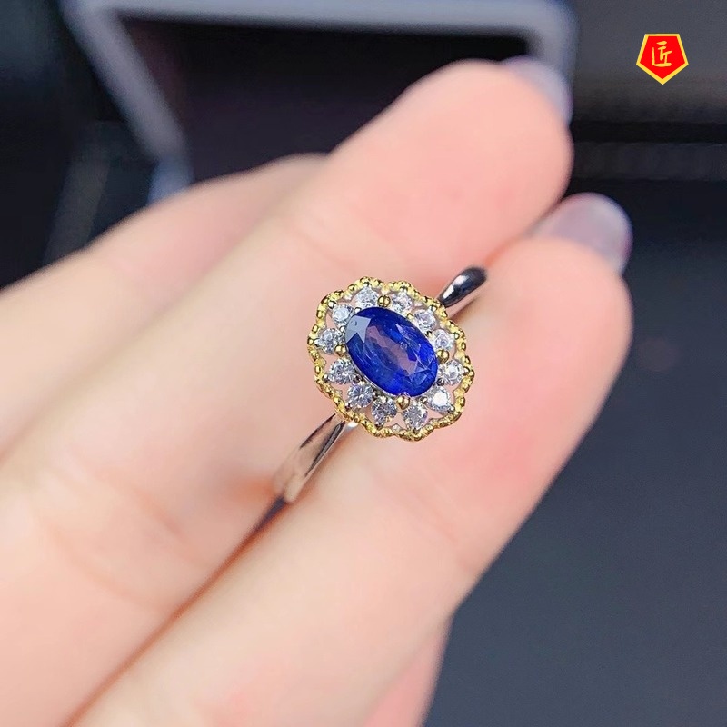 [Ready Stock]Simple Fashion Diamond Blue Colored Gems Ring