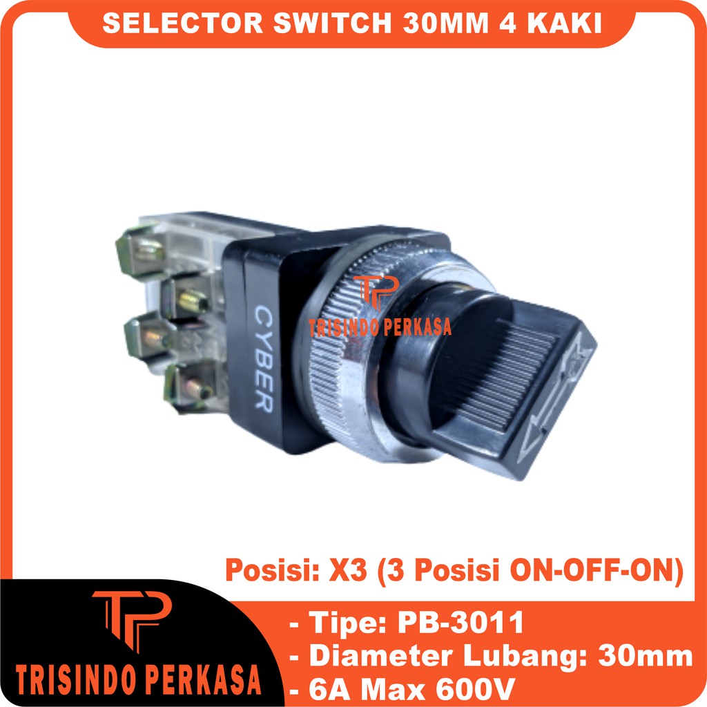 Selector Switch 3 posisi Stay-Put 30mm PB3011 4 kaki