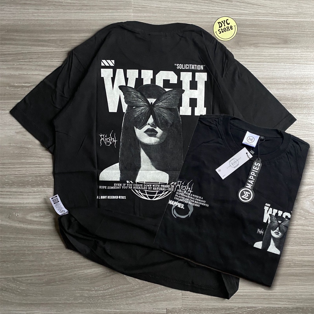 T-Shirt Kaos Distro Streetwear Original Mappies Spesial art wish From Bandung Kaos Oversize Hitam