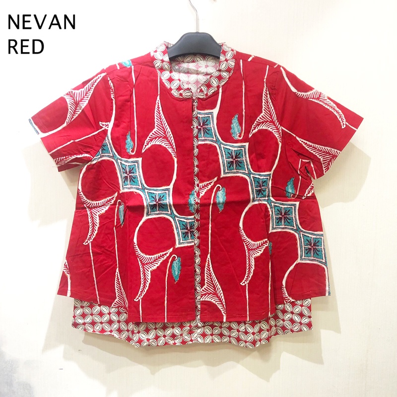 Evercloth Nevan Atasan Batik Perempuan Baju Batik Cewek Kemeja Sleting Depan Kerah Shanghai Batik Busui