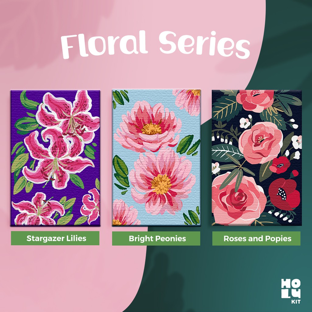 

PAINTING KIT FLORAL/FLOWER SERIES | KANVAS LUKIS [PAINT BY NUMBERS] HOLYKIT