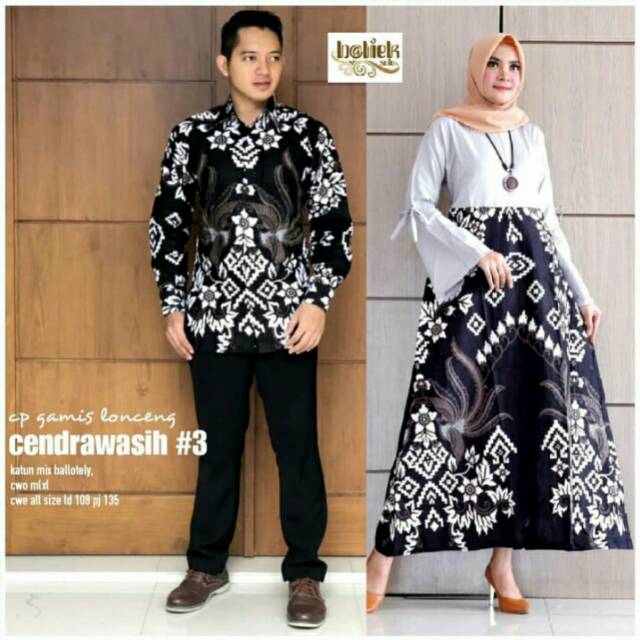 BUSANA MUSLIM - kebaya modern batik couple pakaian muslim rok hitam long dress batik gamis syari