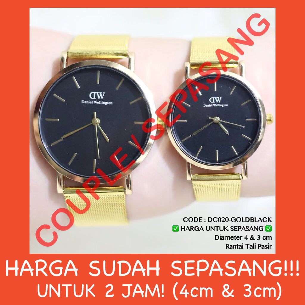 Jam tangan Couple pria wanita tali pasir stainless kulit free baterai cadangan grosir termurah DC020