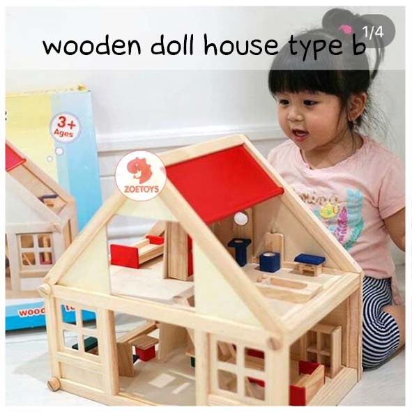 Zoetoys Wooden Doll House type B | Mainan Miniatur Rumah Furnitur Kayu Boneka | Villa Barbie | Cari Kado | Cari Kado Natal