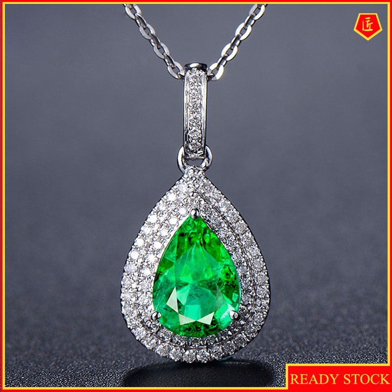 [Ready Stock]Pear-Shaped Emerald Colored Gems Pendant European and American Luxury