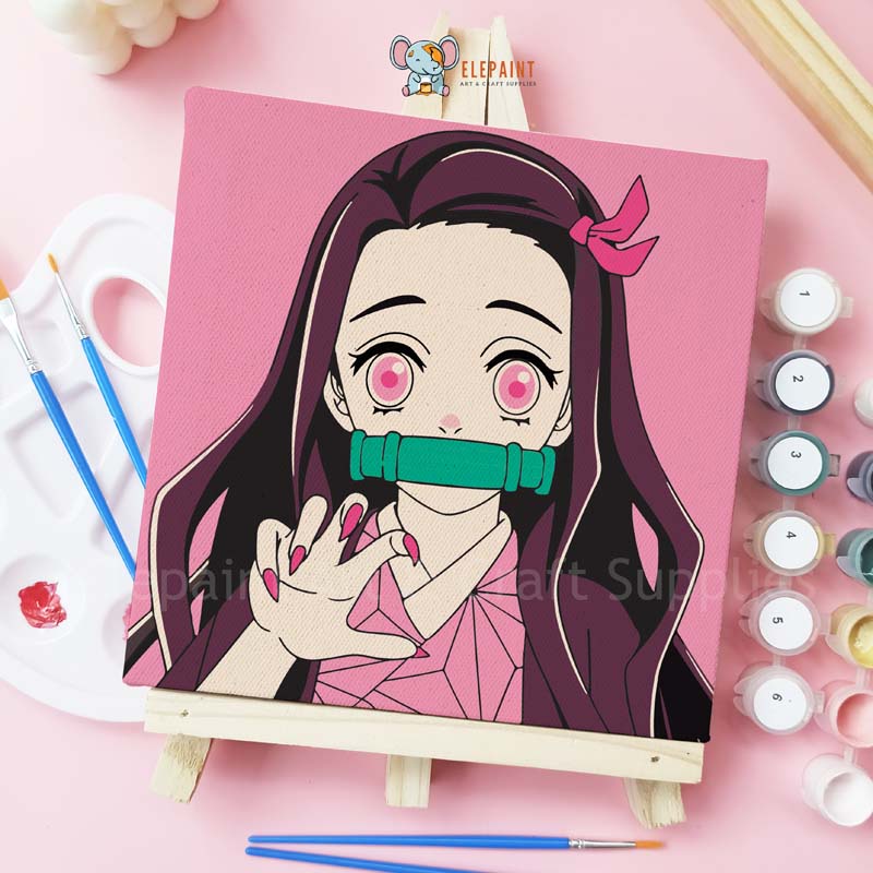 

Paint By Number 20x20cm Anime Nezuko DIY Painting Kit Demon Slayer Mewarnai Lukisan with Wooden Frame Numbers